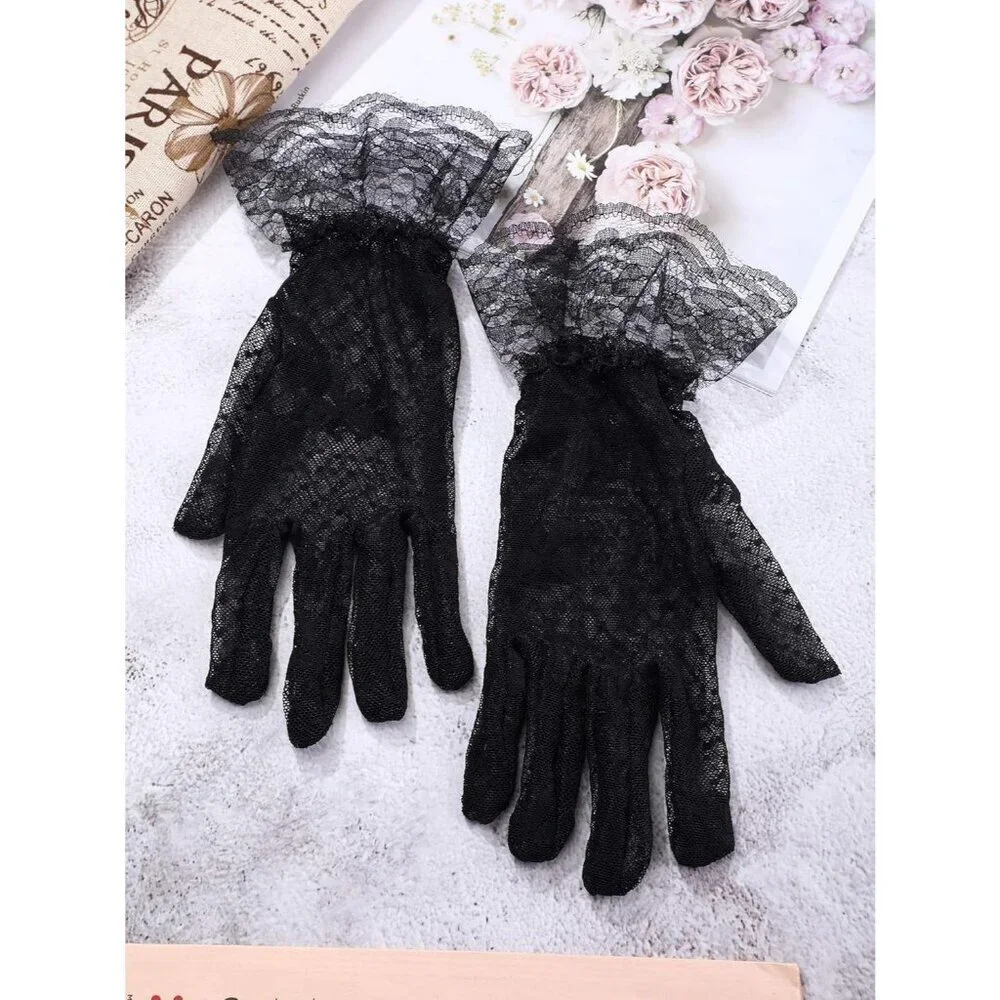 Women's Elegant Dress Up Lace Gloves Black Halloween Wedding Parties Prom